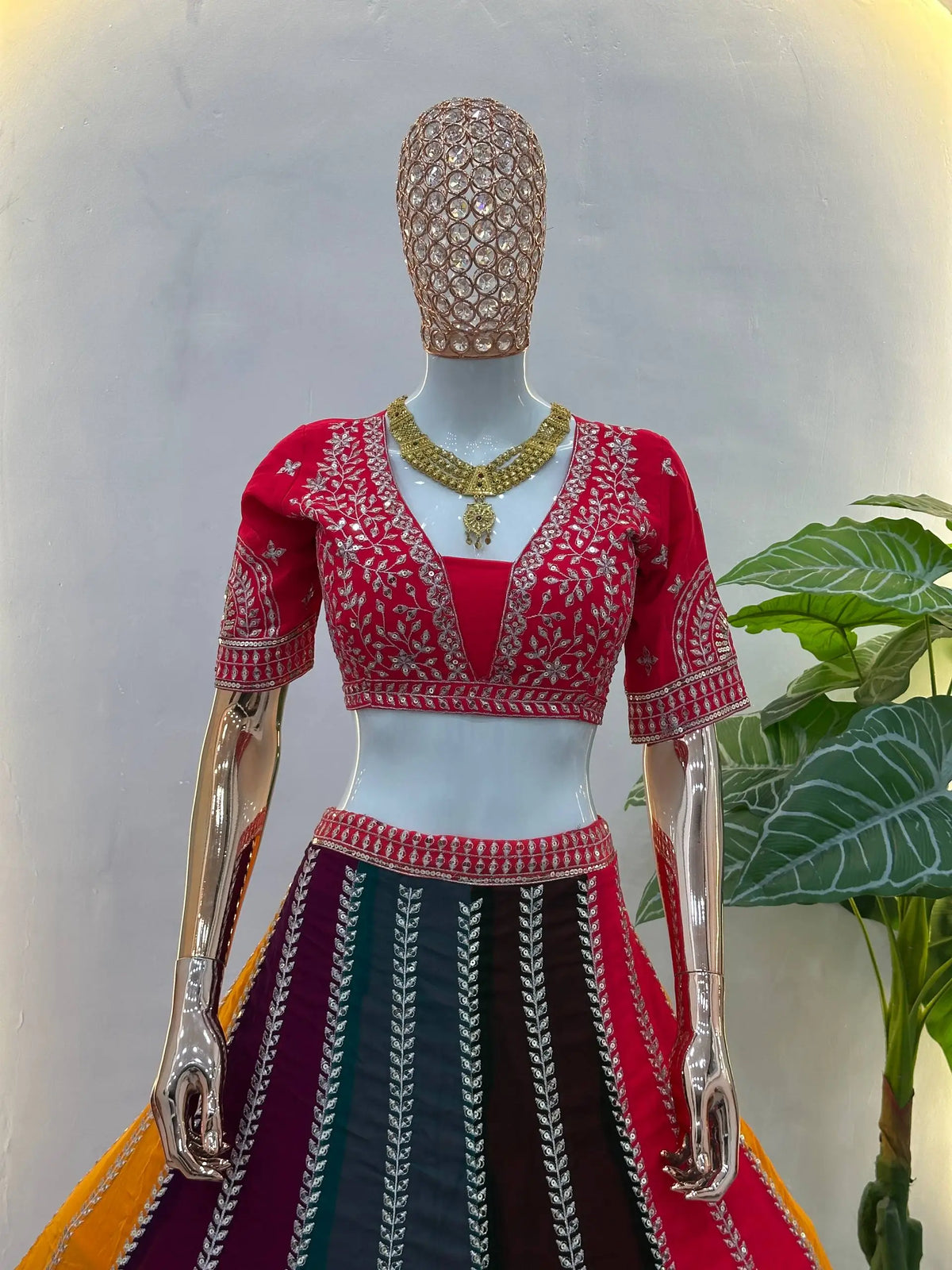 Multicolour Georgette Lehenga With Sequin Embroidery