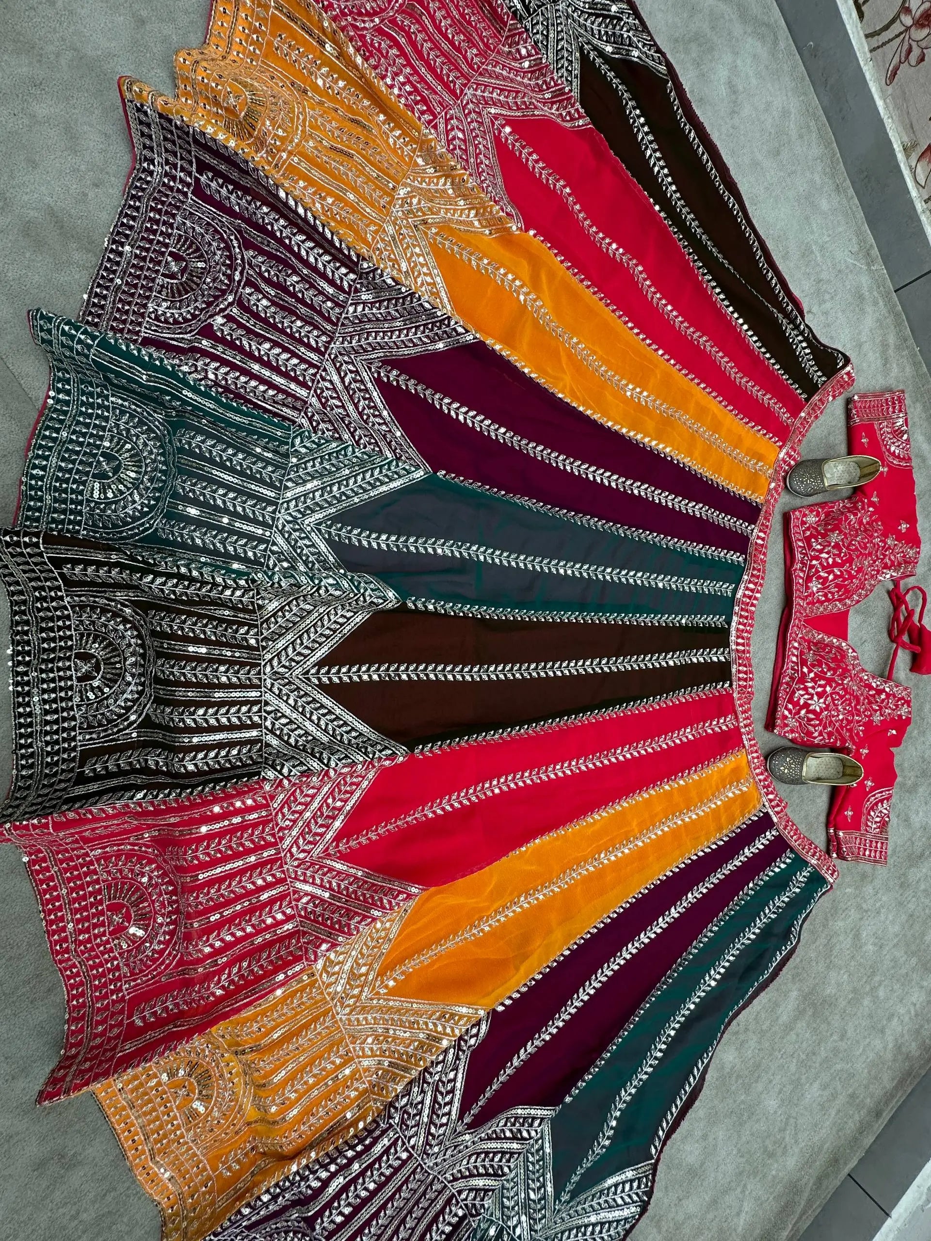 Multicolour Georgette Lehenga With Sequin Embroidery