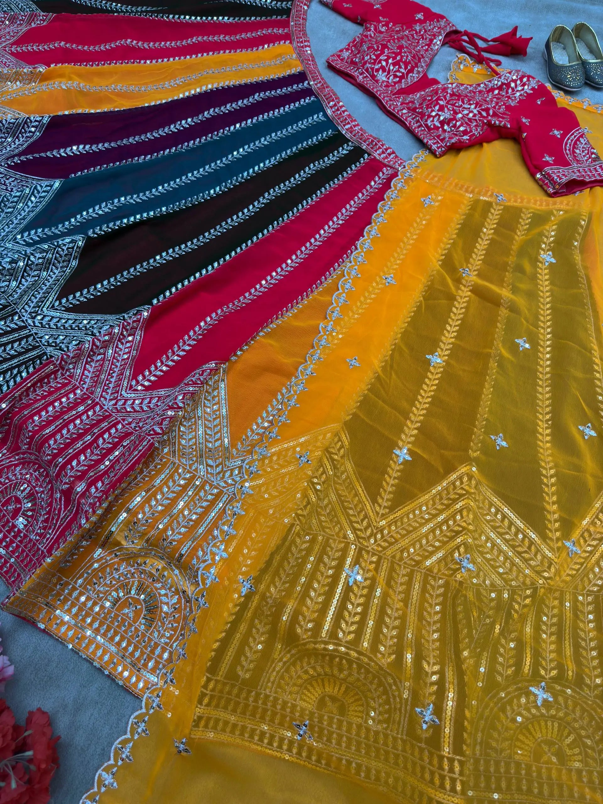 Multicolour Georgette Lehenga With Sequin Embroidery