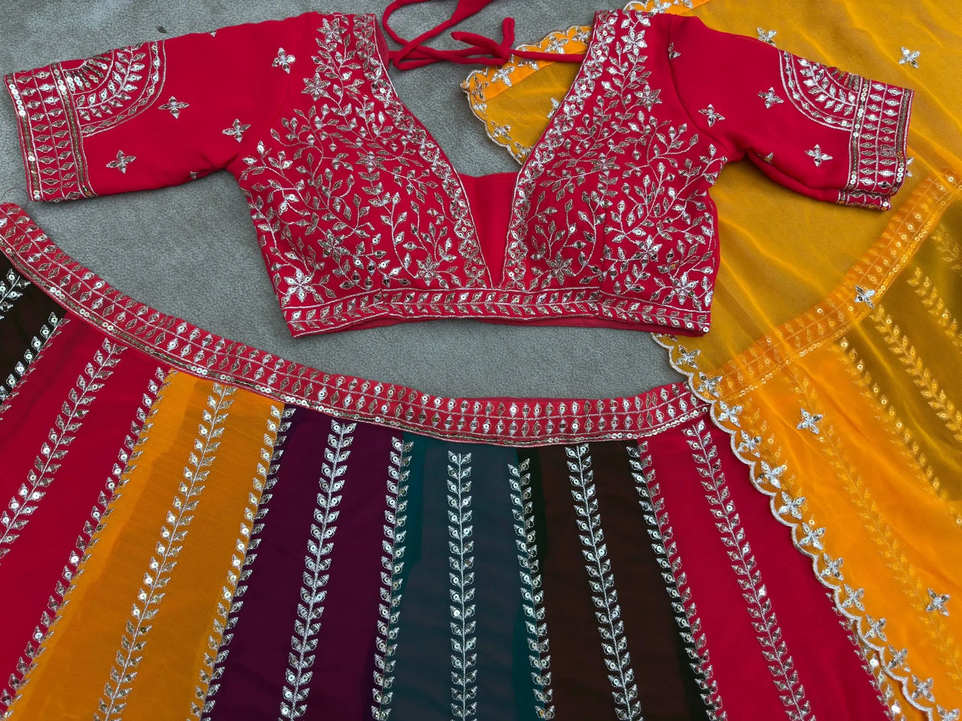 Multicolour Georgette Lehenga With Sequin Embroidery