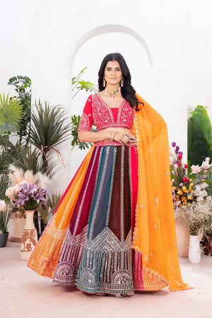 Multicolour Georgette Lehenga With Sequin Embroidery