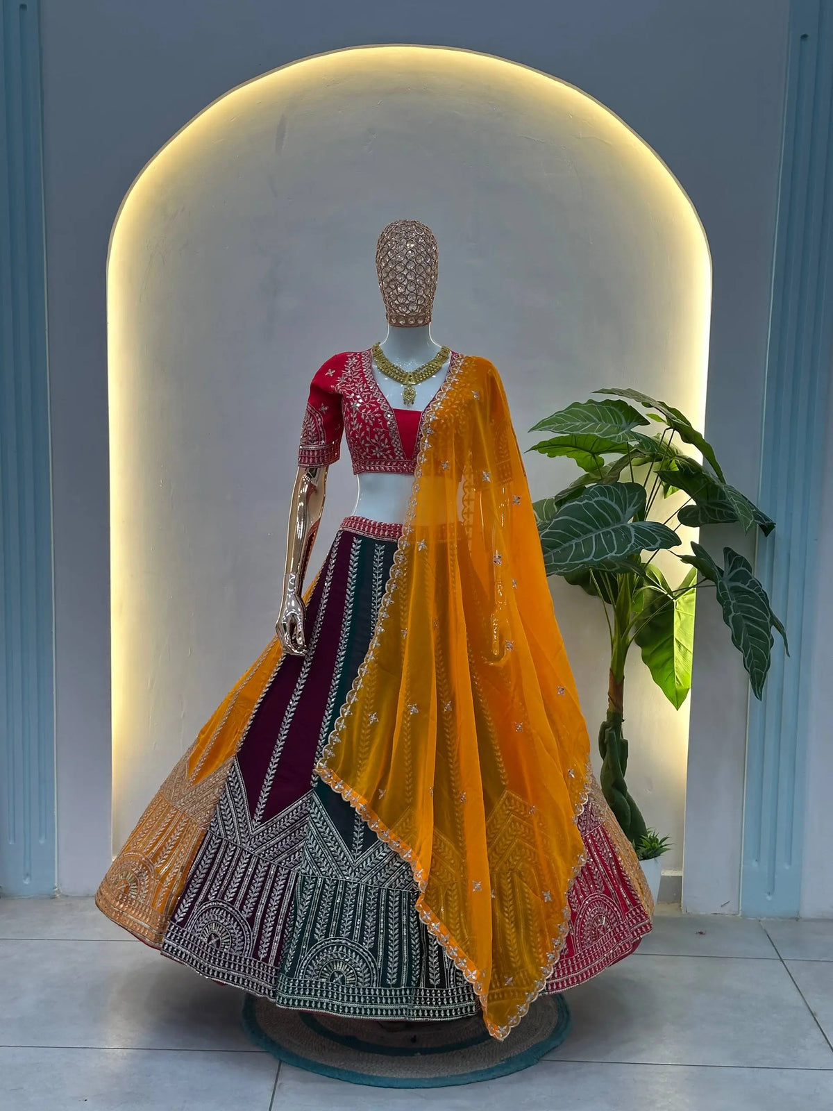 Multicolour Georgette Lehenga With Sequin Embroidery