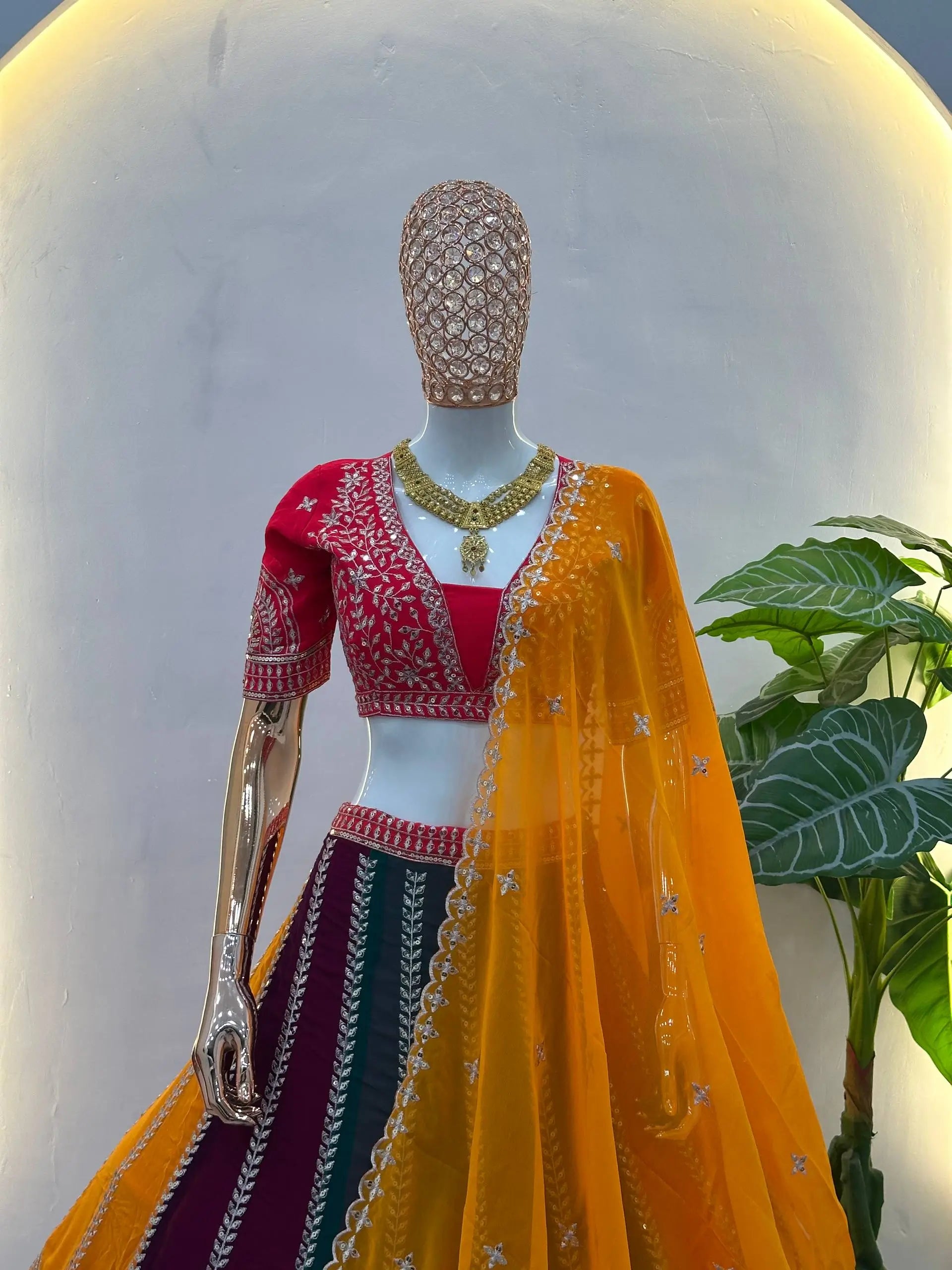 Multicolour Georgette Lehenga With Sequin Embroidery