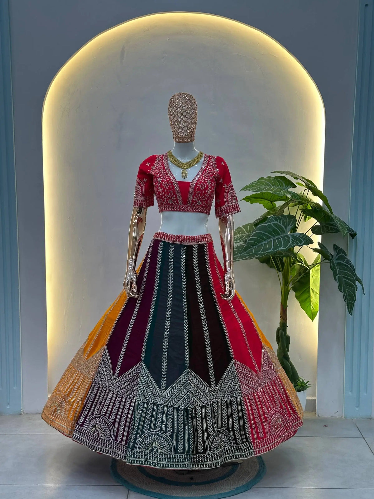Multicolour Georgette Lehenga With Sequin Embroidery