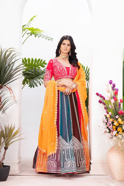Multicolour Georgette Lehenga With Sequin Embroidery