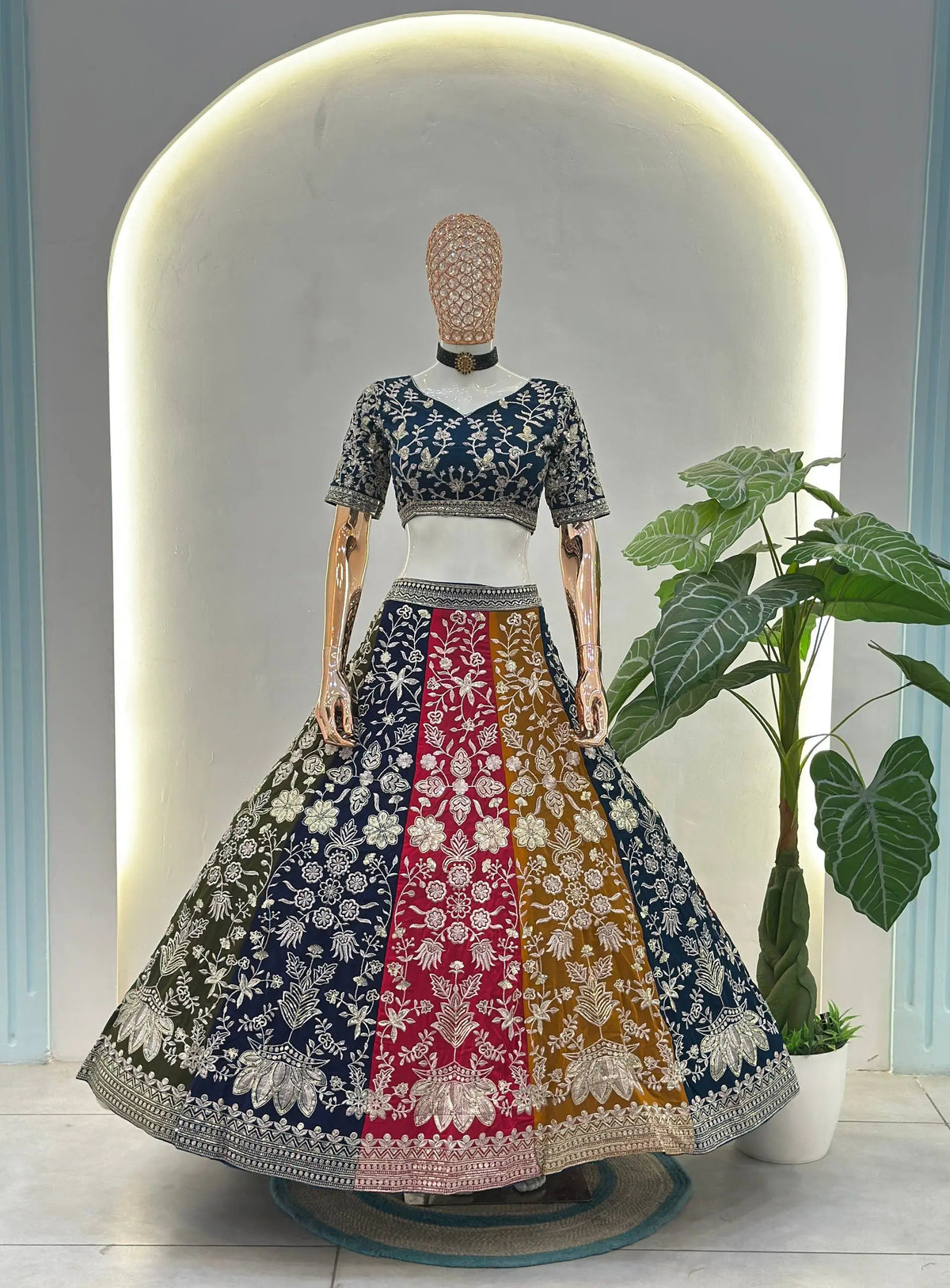 Multicolour Kali Lehenga With Heavy Zari Work