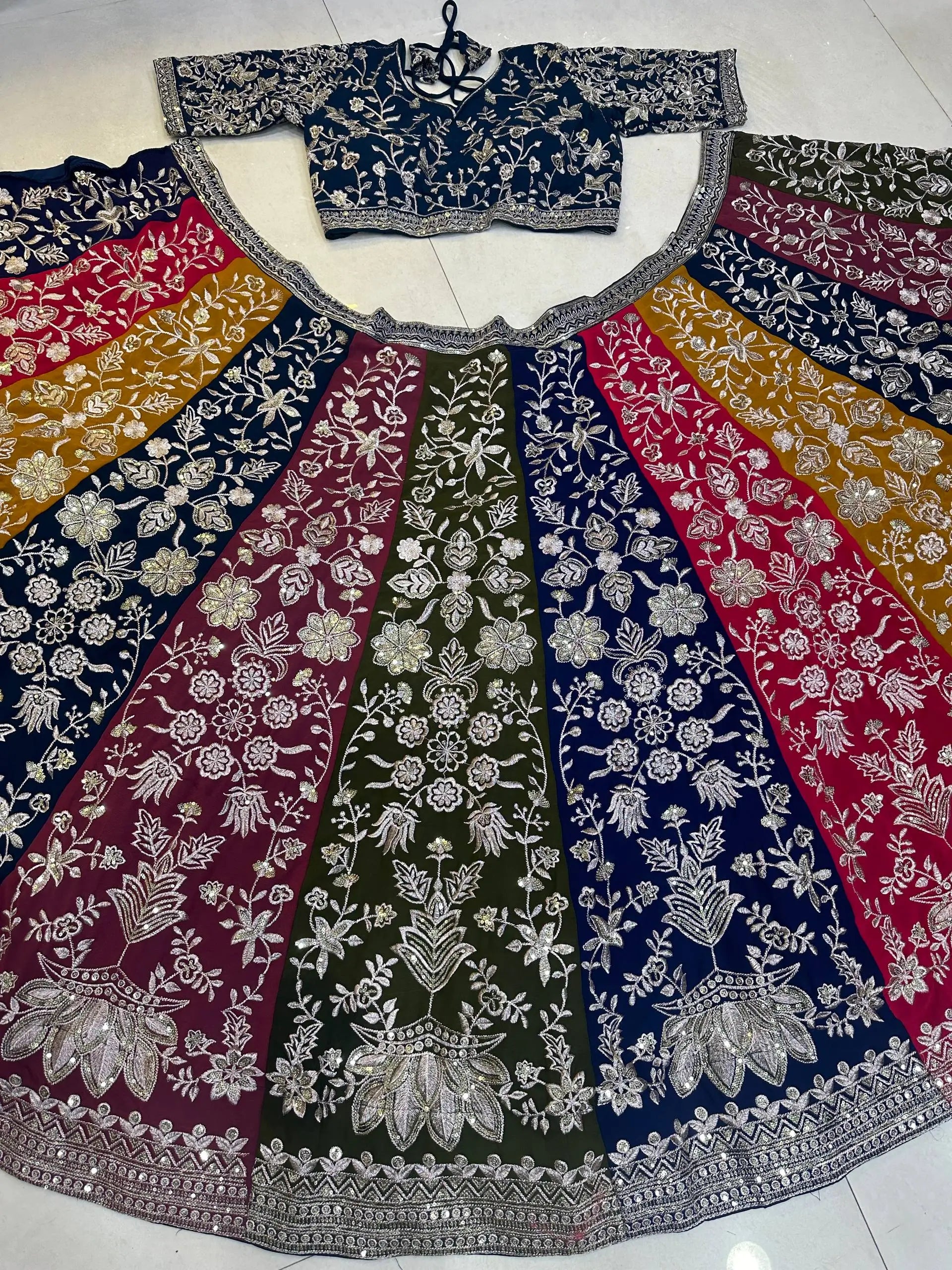 Multicolour Kali Lehenga With Heavy Zari Work