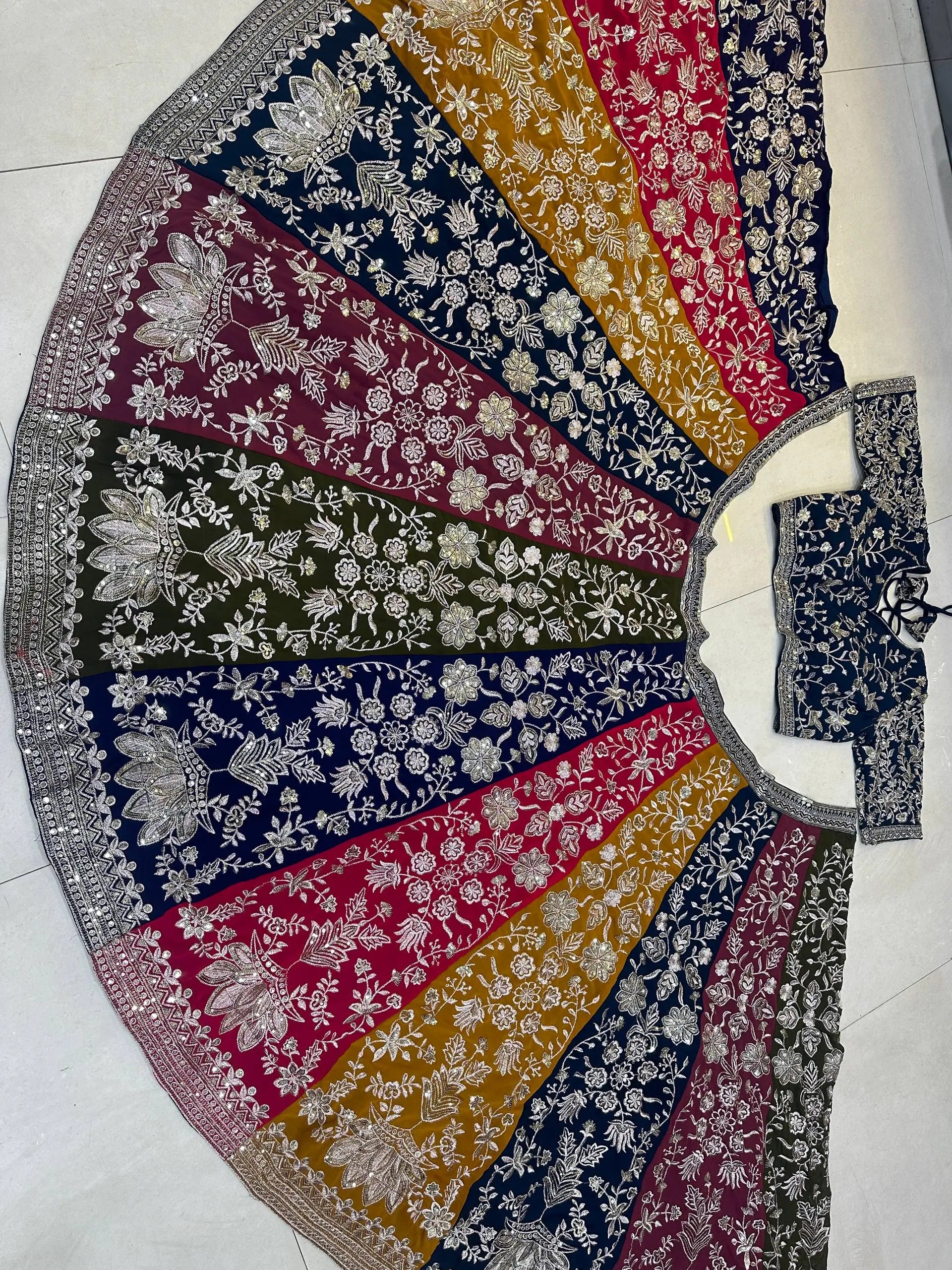 Multicolour Kali Lehenga With Heavy Zari Work