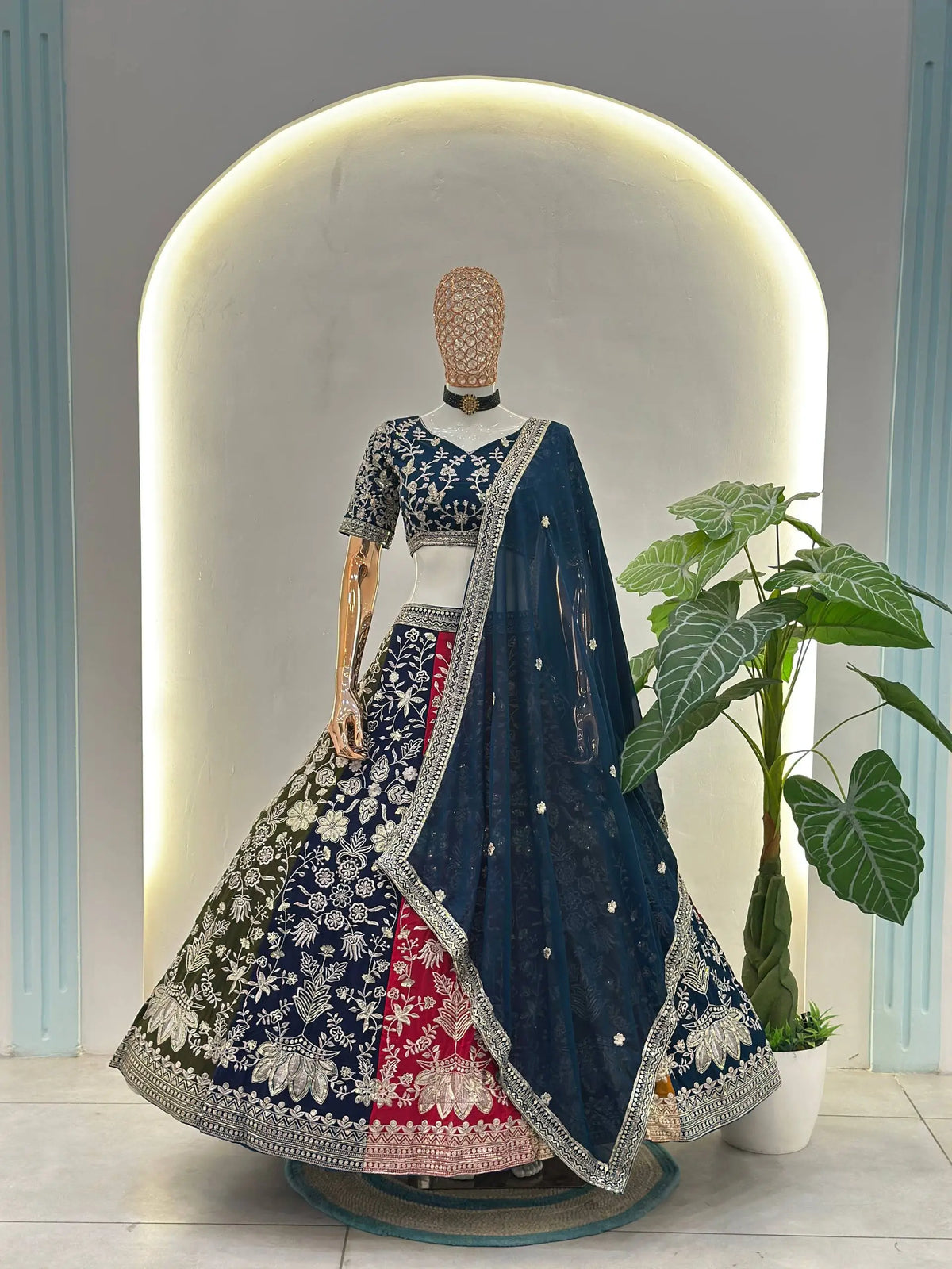 Multicolour Kali Lehenga With Heavy Zari Work