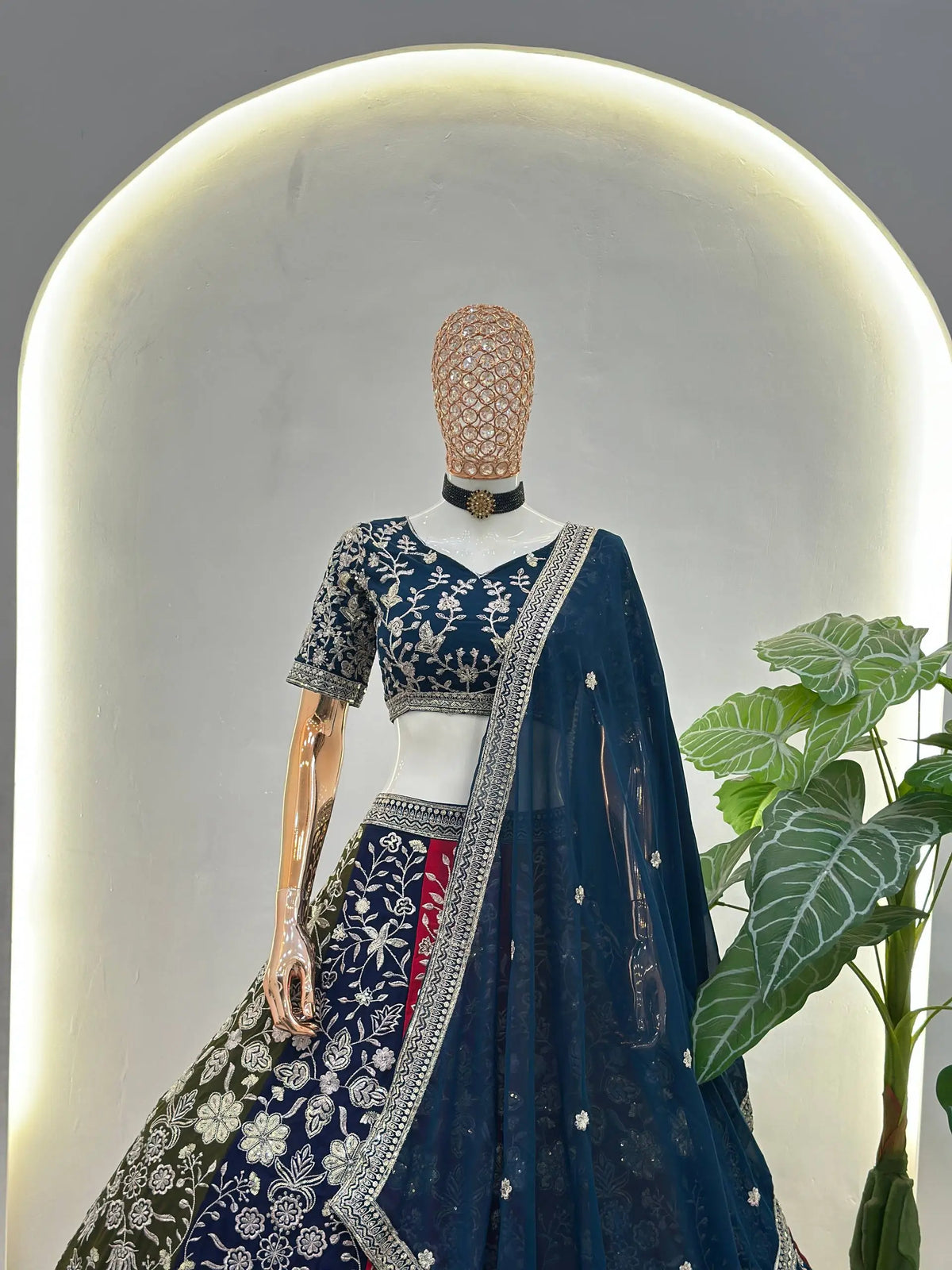 Multicolour Kali Lehenga With Heavy Zari Work
