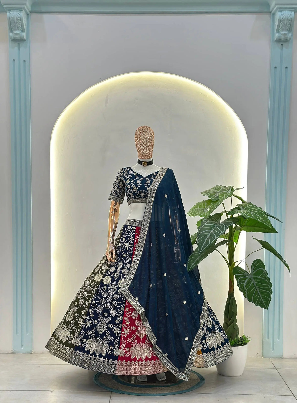 Multicolour Kali Lehenga With Heavy Zari Work