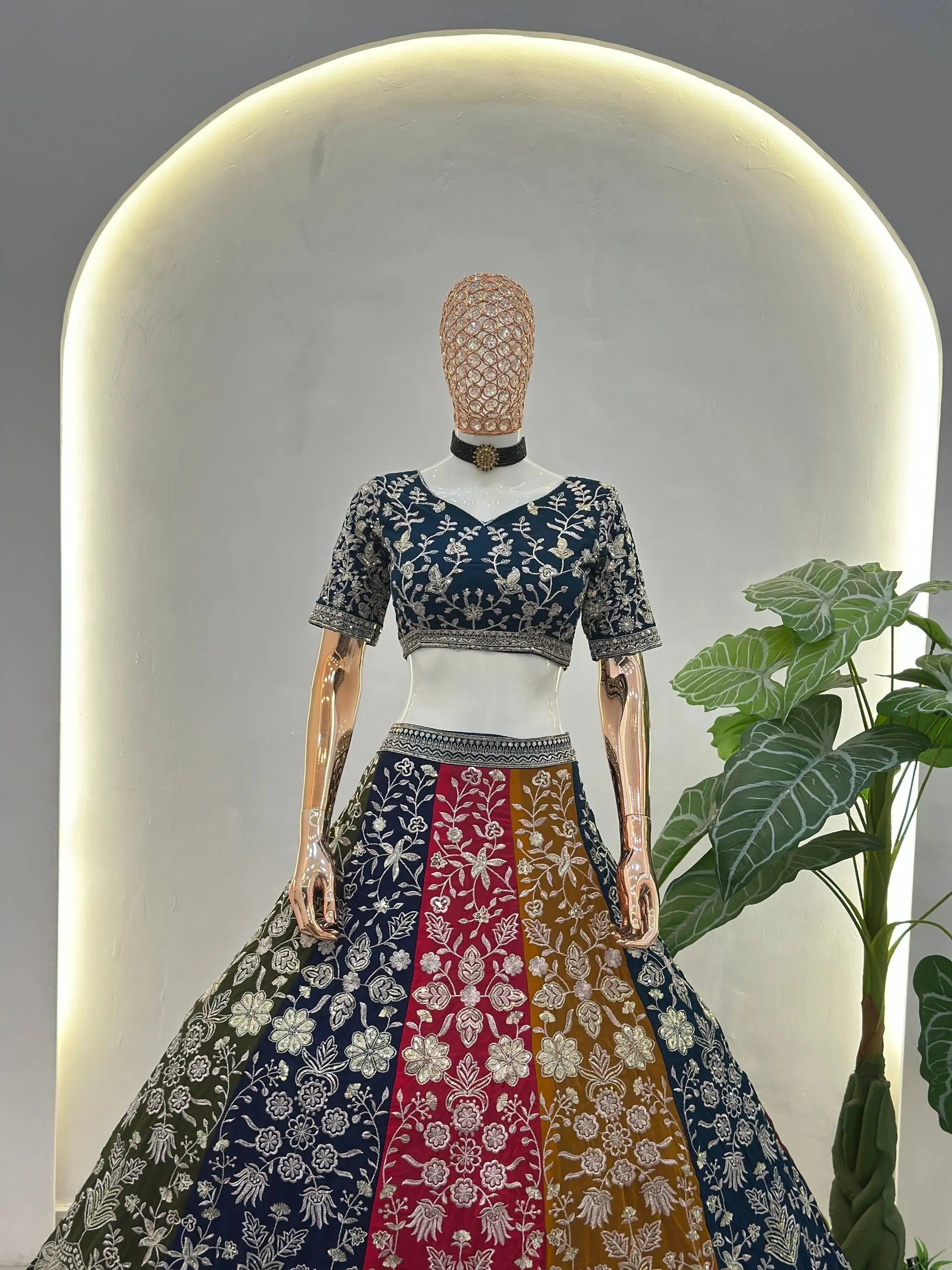 Multicolour Kali Lehenga With Heavy Zari Work