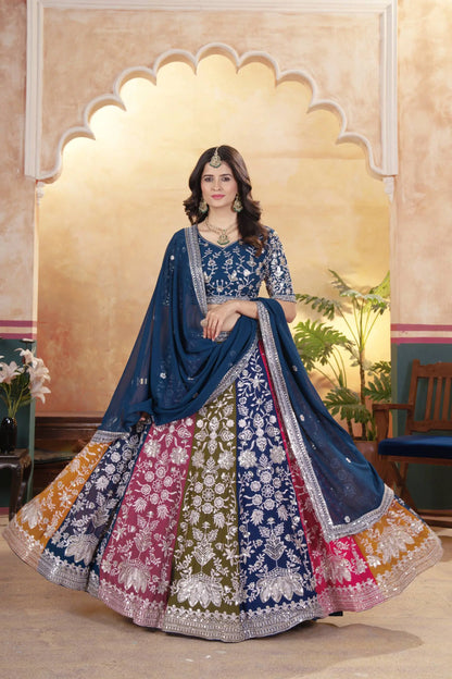 Multicolour Kali Lehenga With Heavy Zari Work
