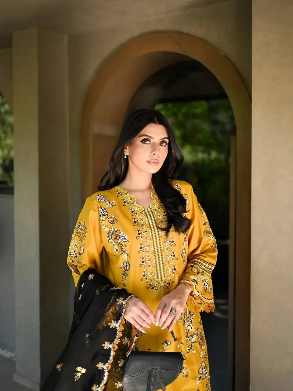 Mustard Bird Embroidered Kurti