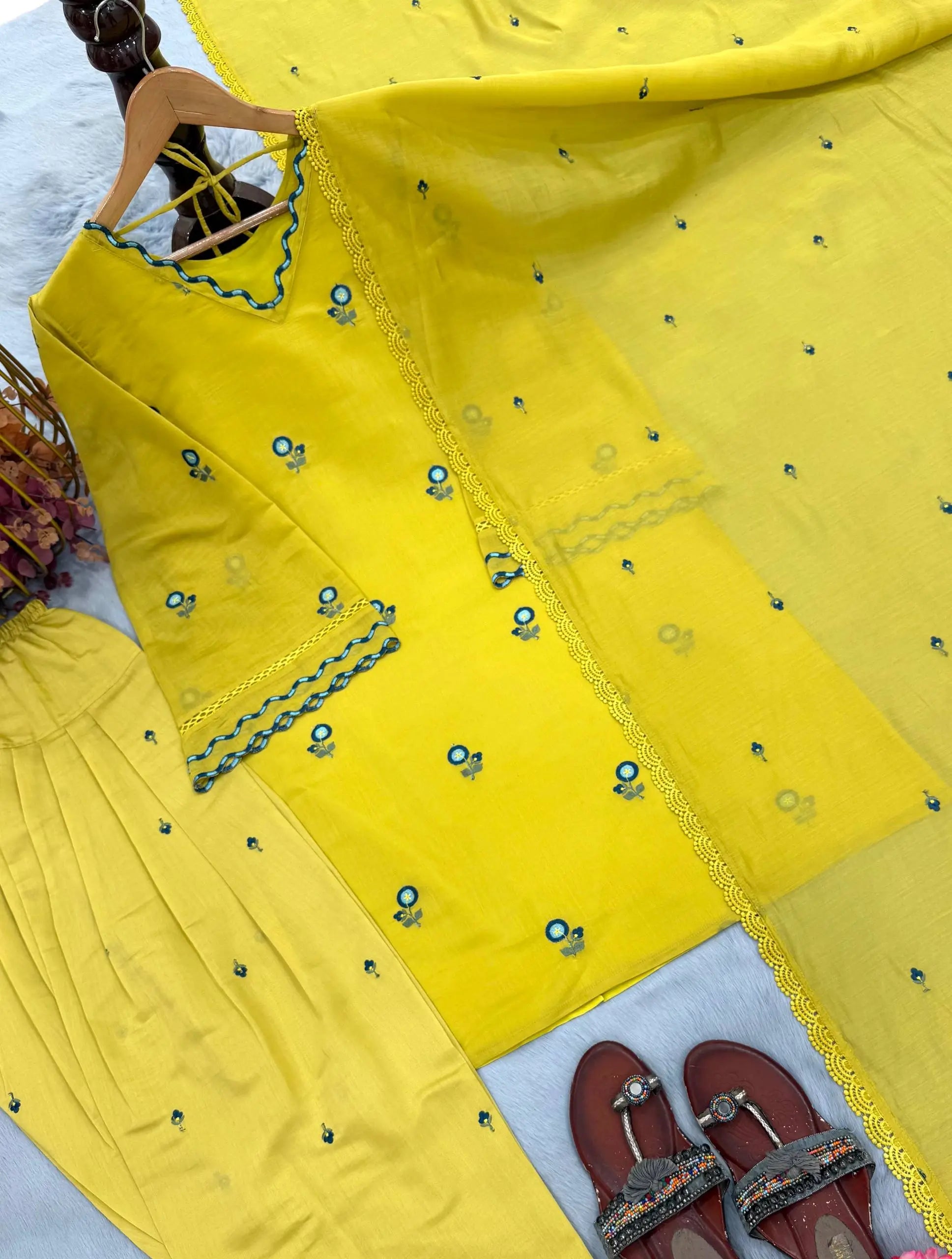 Mustard Chanderi Kurta Farshi Palazzo Set