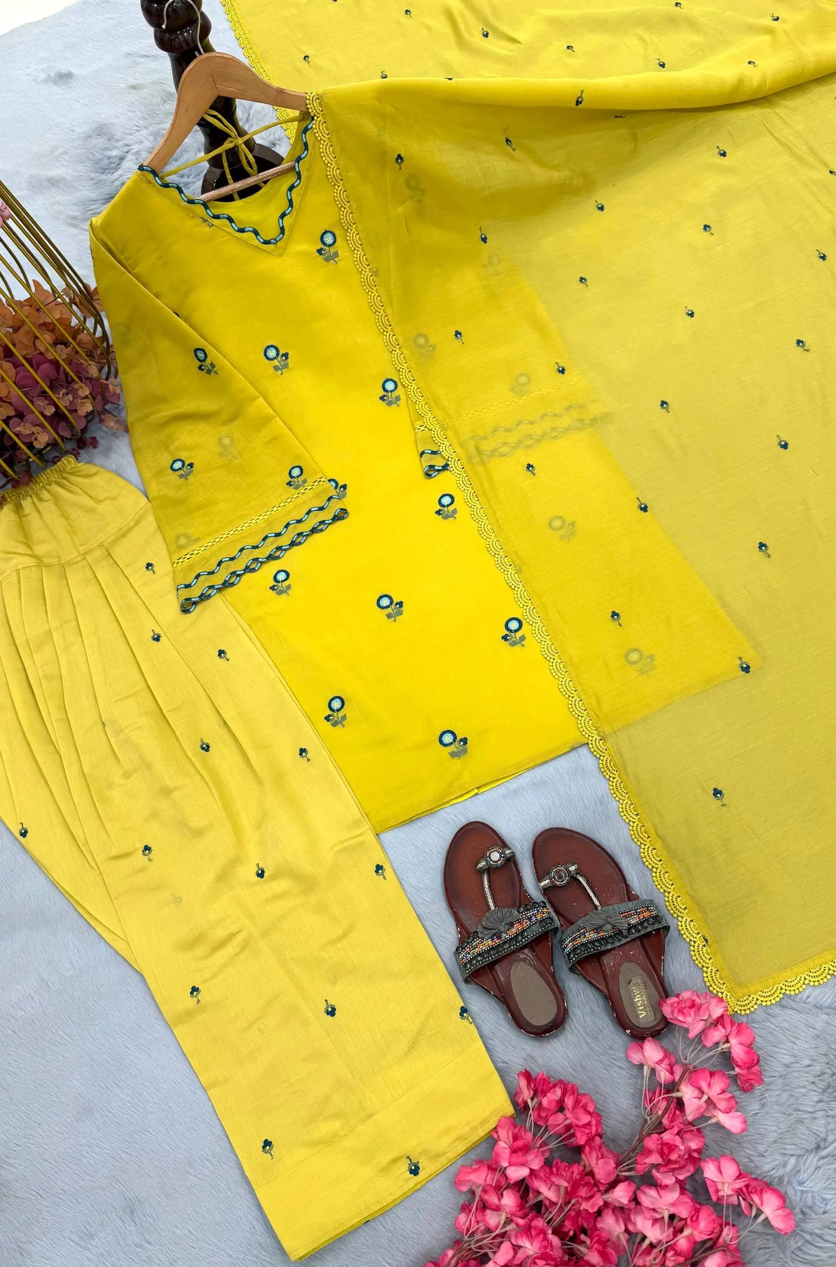Mustard Chanderi Kurta Farshi Palazzo Set