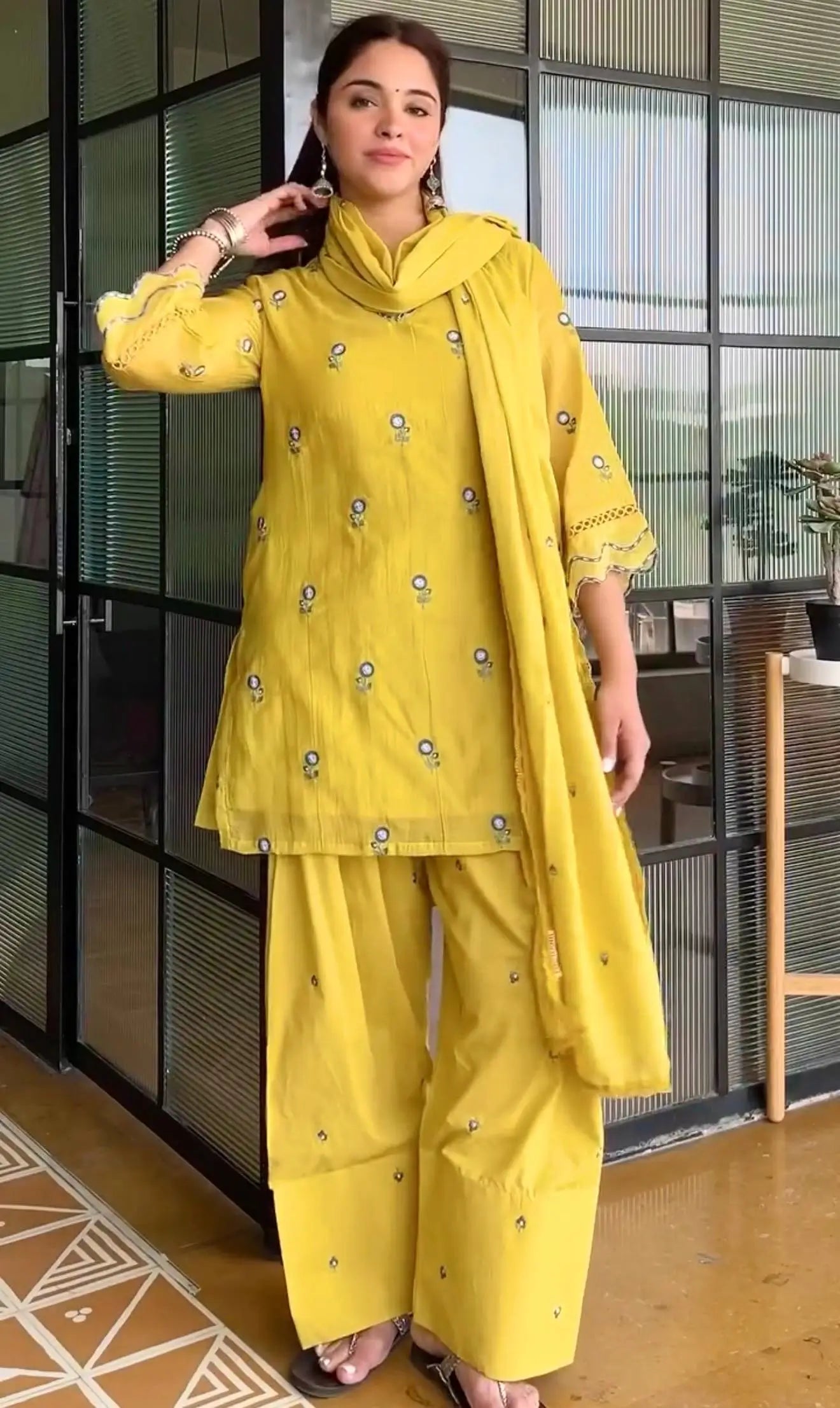 Mustard Chanderi Kurta Farshi Palazzo Set