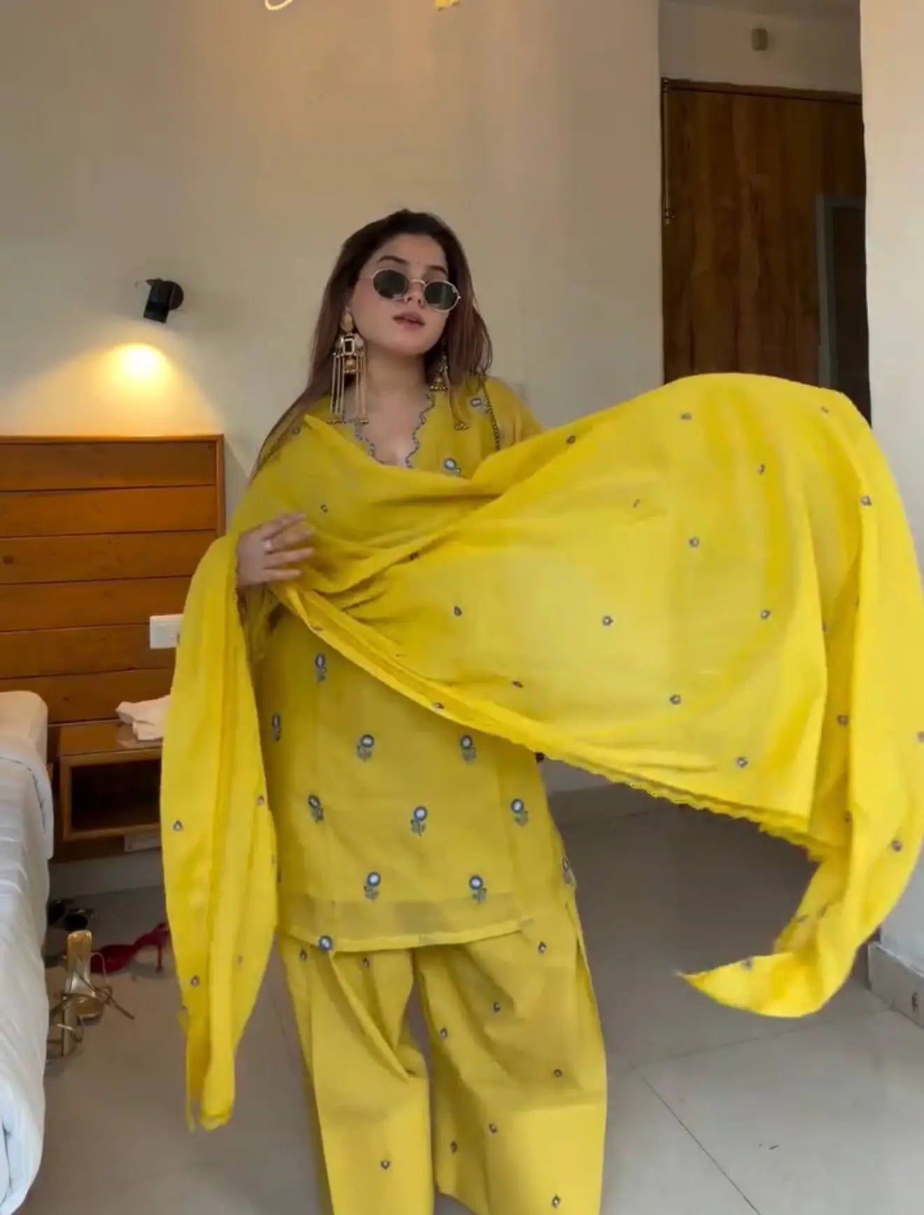 Mustard Chanderi Kurta Farshi Palazzo Set