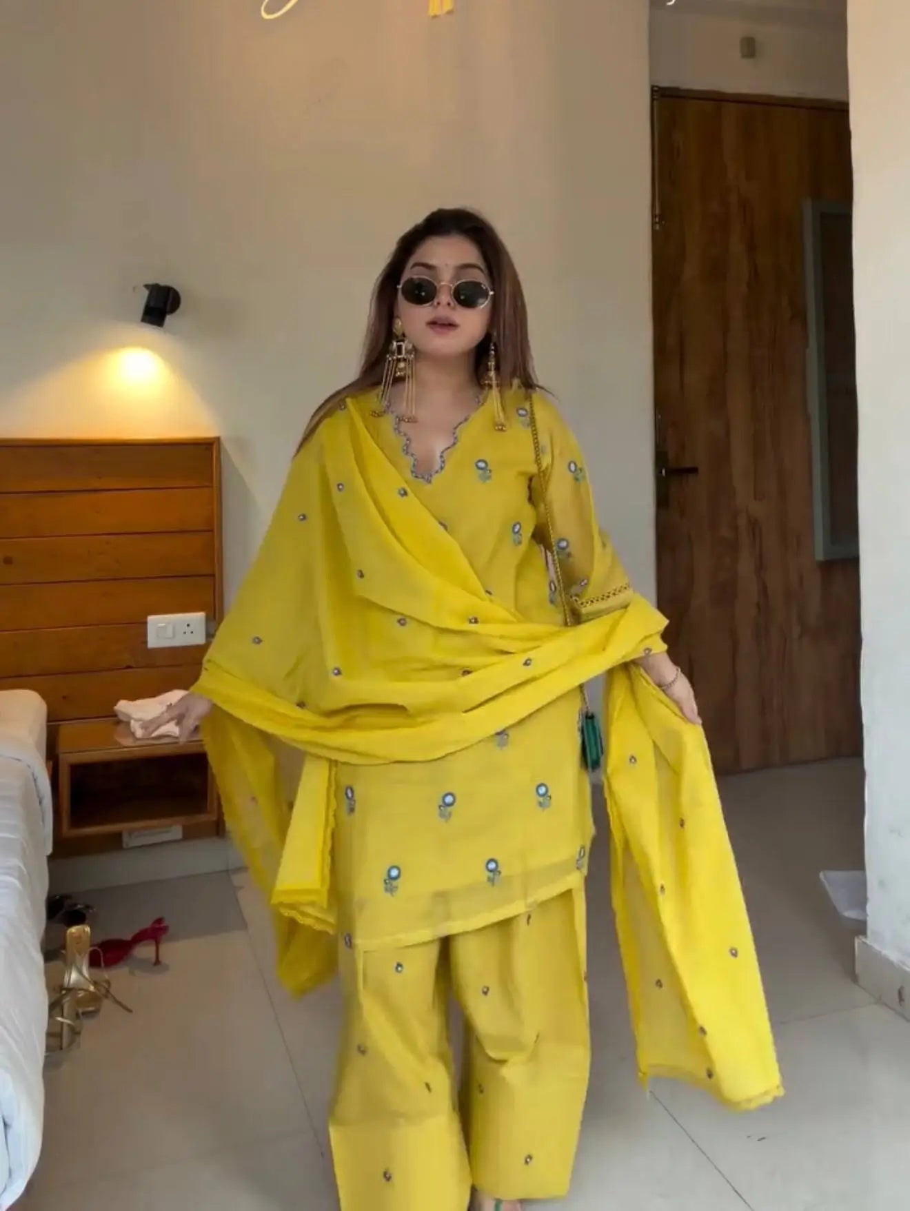 Mustard Chanderi Kurta Farshi Palazzo Set