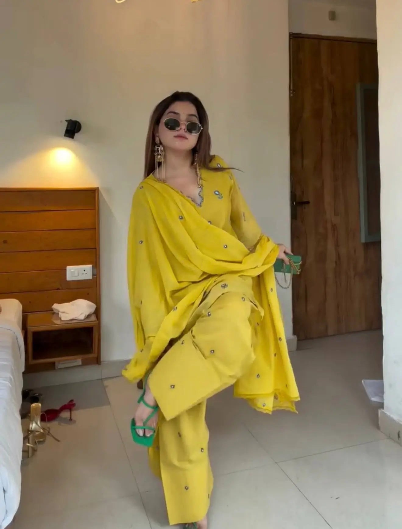 Mustard Chanderi Kurta Farshi Palazzo Set