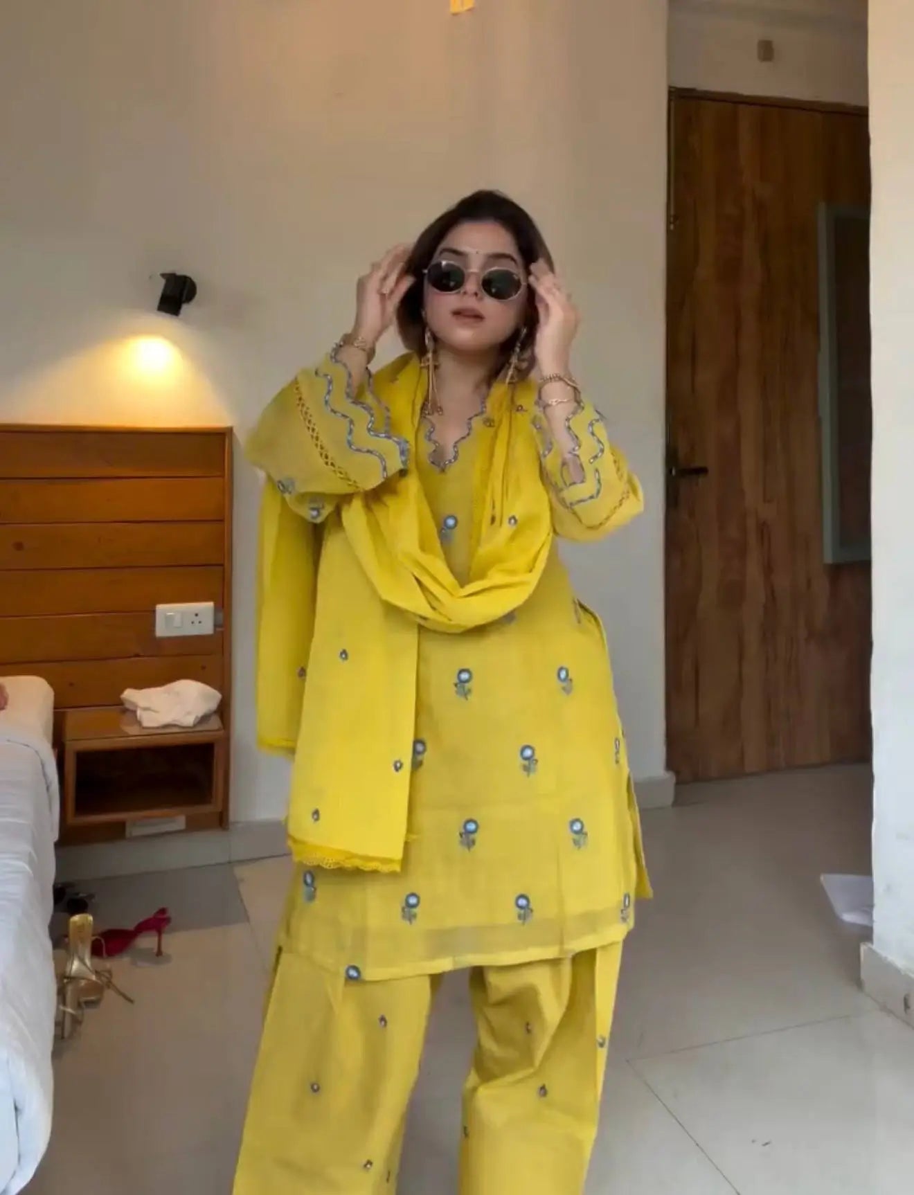 Mustard Chanderi Kurta Farshi Palazzo Set