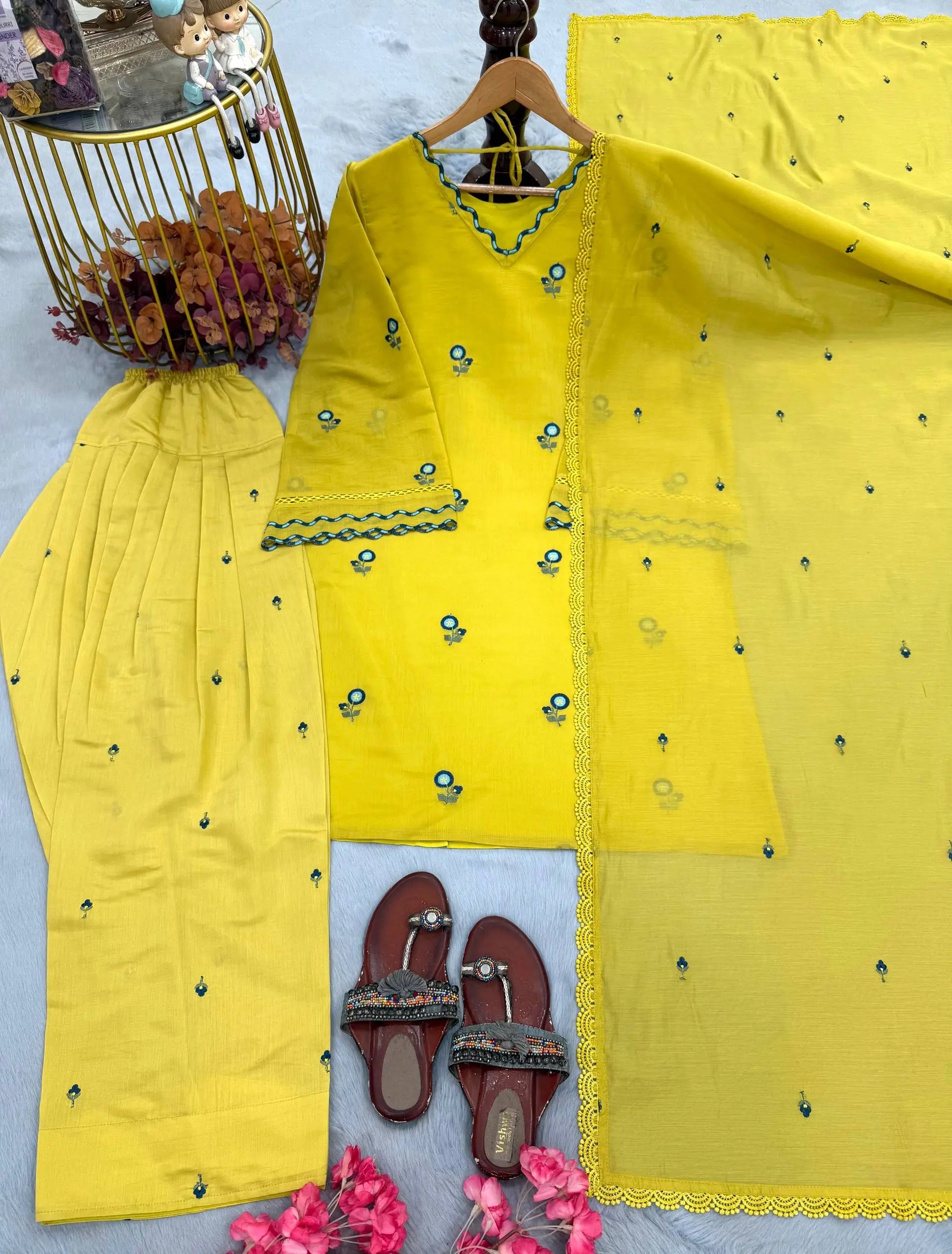 Mustard Chanderi Kurta Farshi Palazzo Set