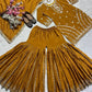 Mustard Chinnon Silk Embroidered Sharara Set