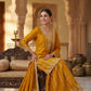 Mustard Chinnon Silk Embroidered Sharara Set