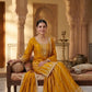 Mustard Chinnon Silk Embroidered Sharara Set
