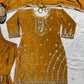 Mustard Chinnon Silk Embroidered Sharara Set