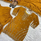 Mustard Chinnon Silk Embroidered Sharara Set