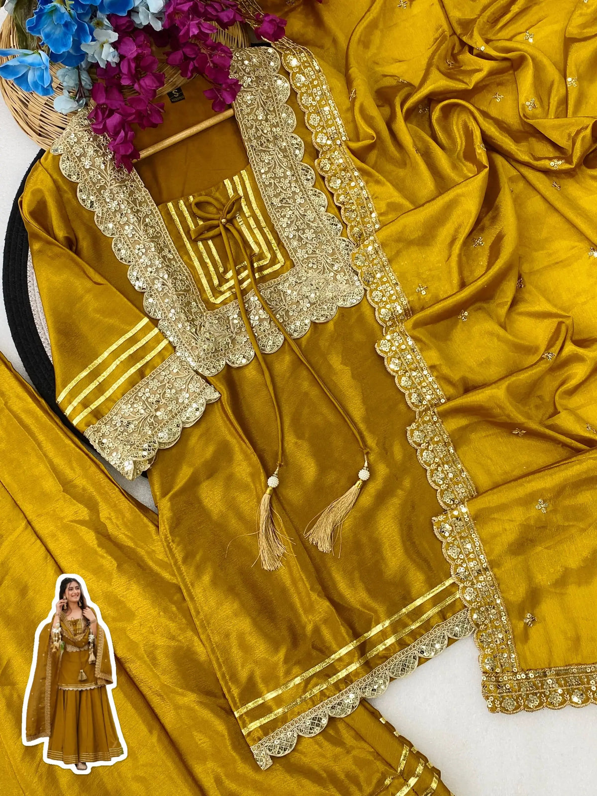Mustard Gota Flared Sharara