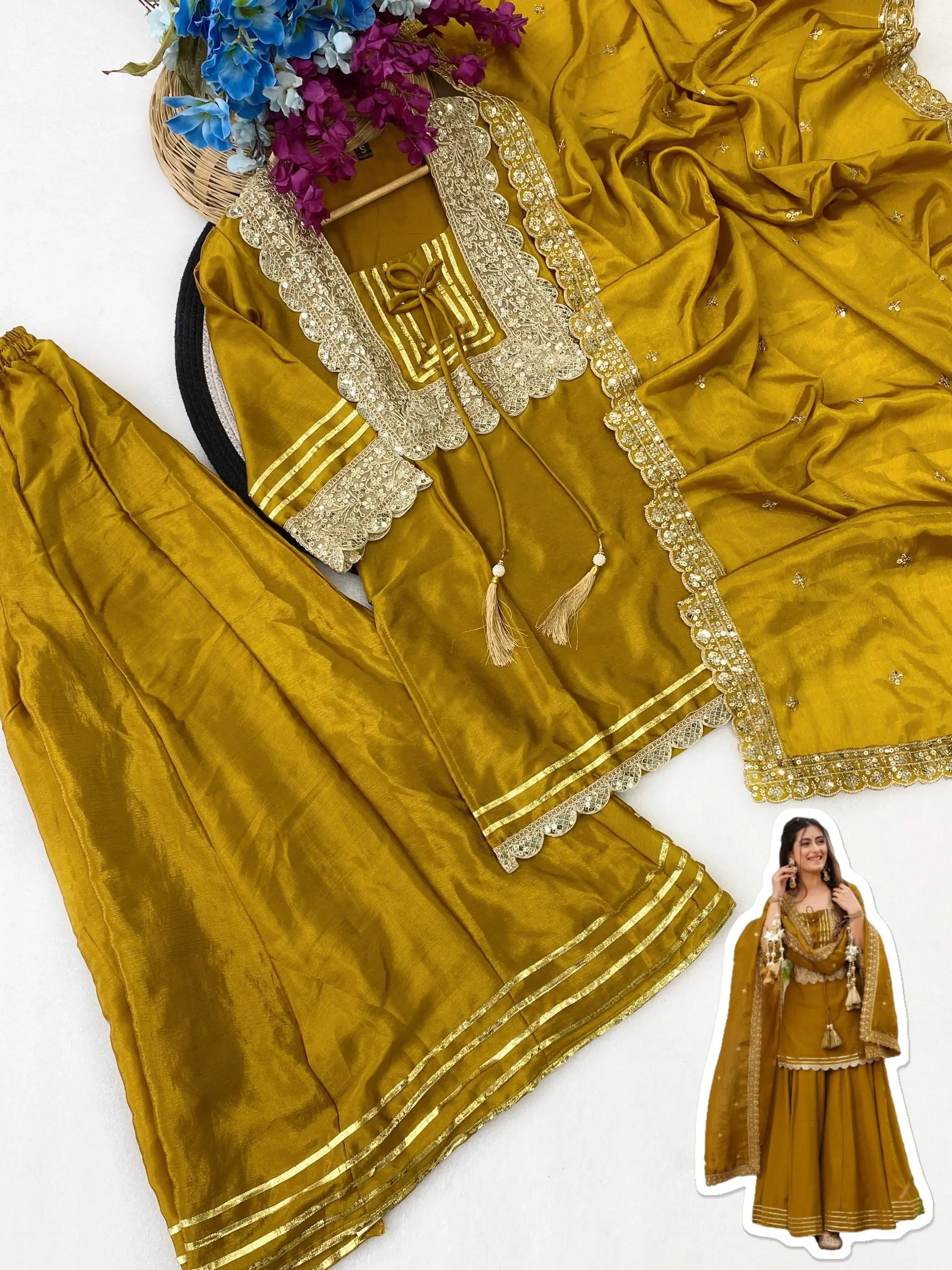 Mustard Gota Flared Sharara