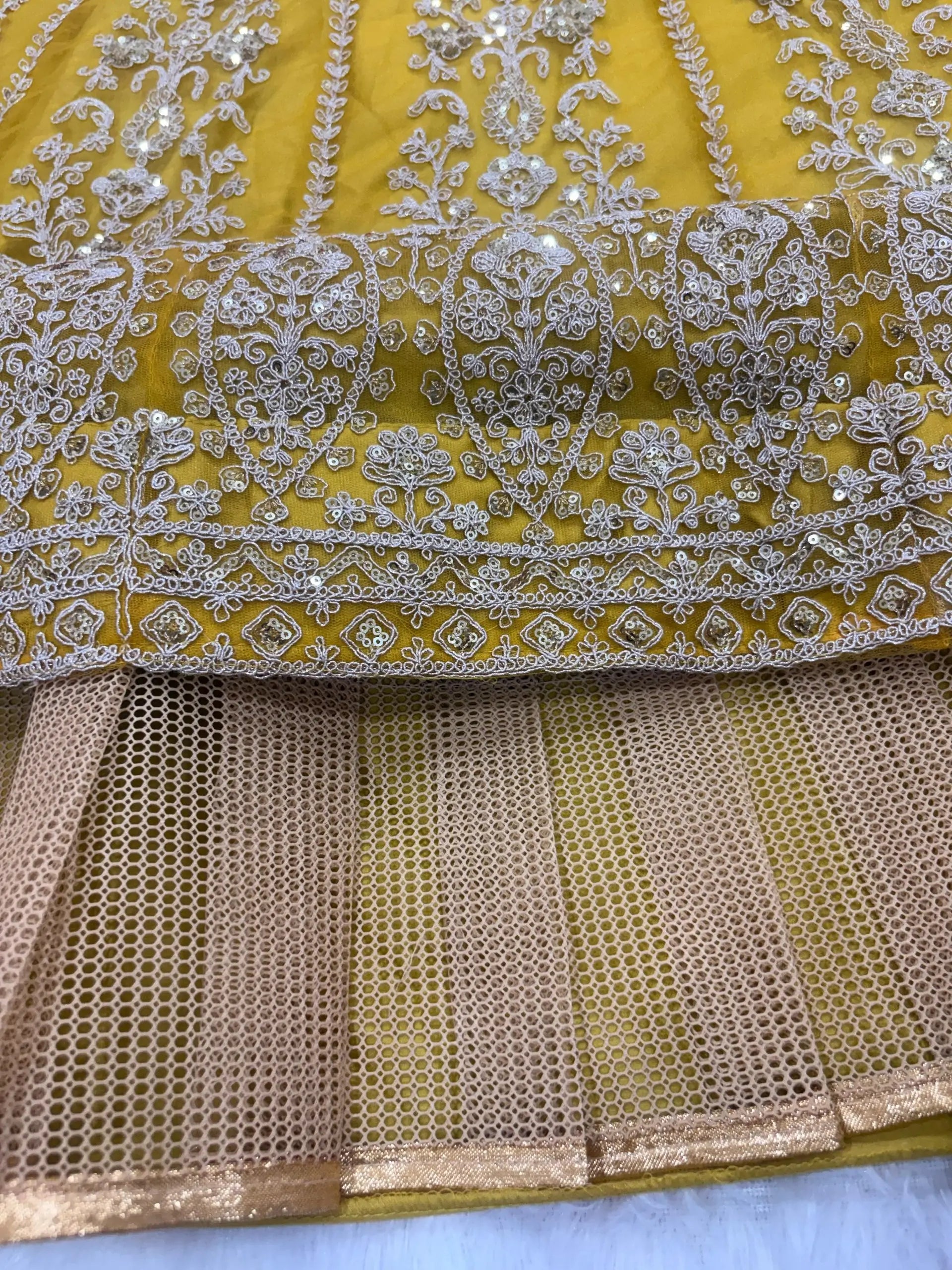 Mustard Net Sequin Embroidery Lehenga