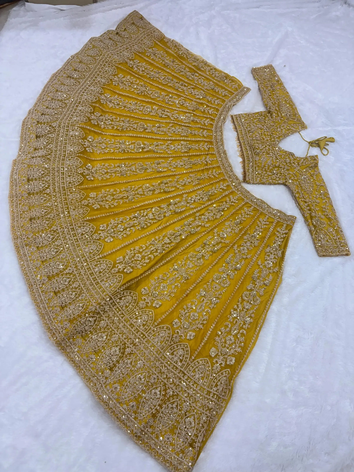 Mustard Net Sequin Embroidery Lehenga