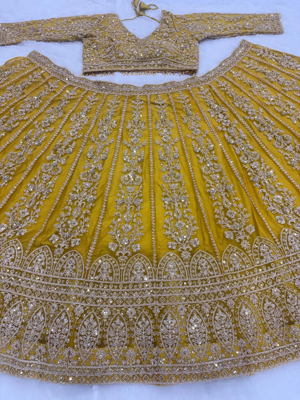 Mustard Net Sequin Embroidery Lehenga