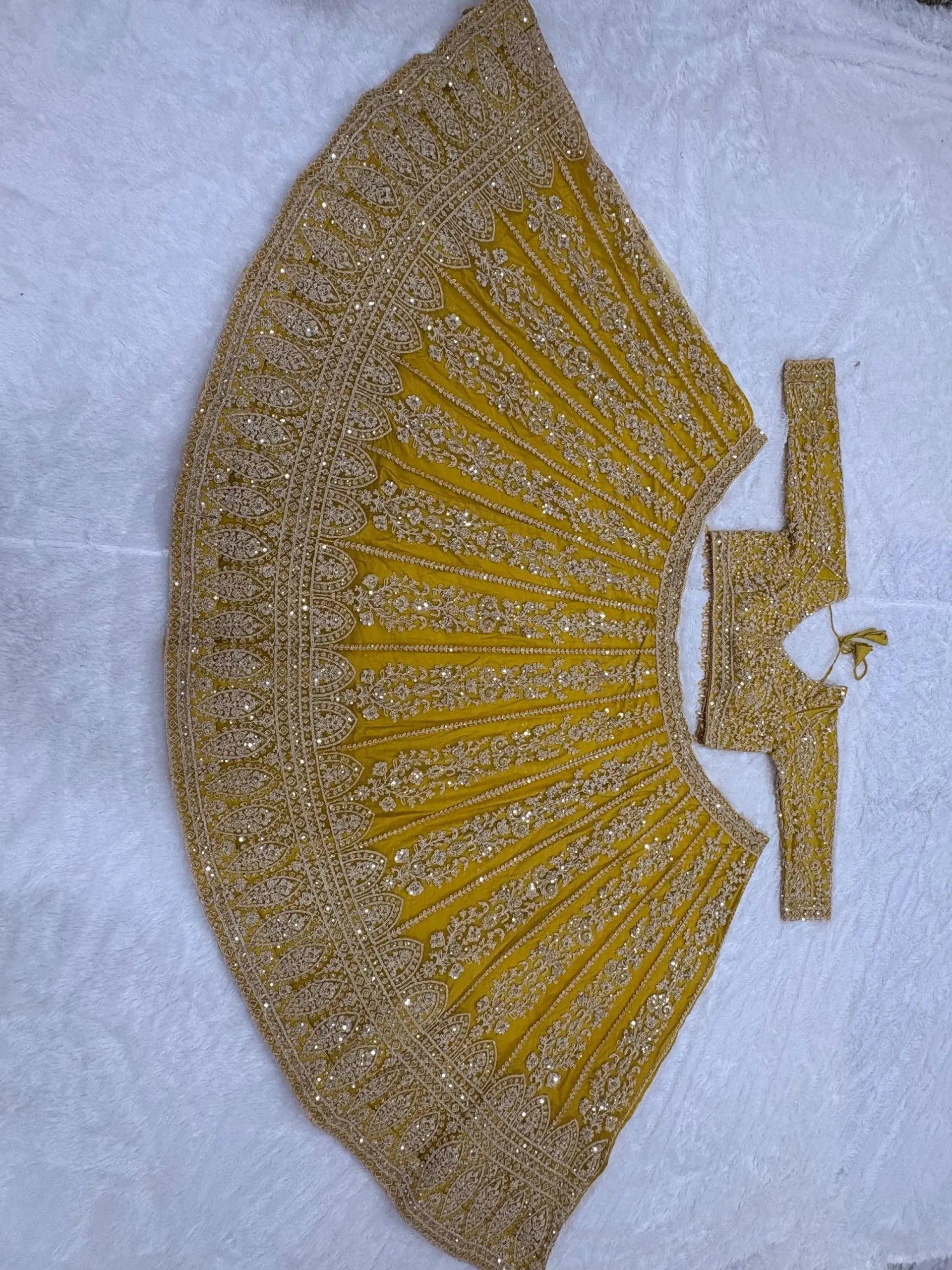Mustard Net Sequin Embroidery Lehenga