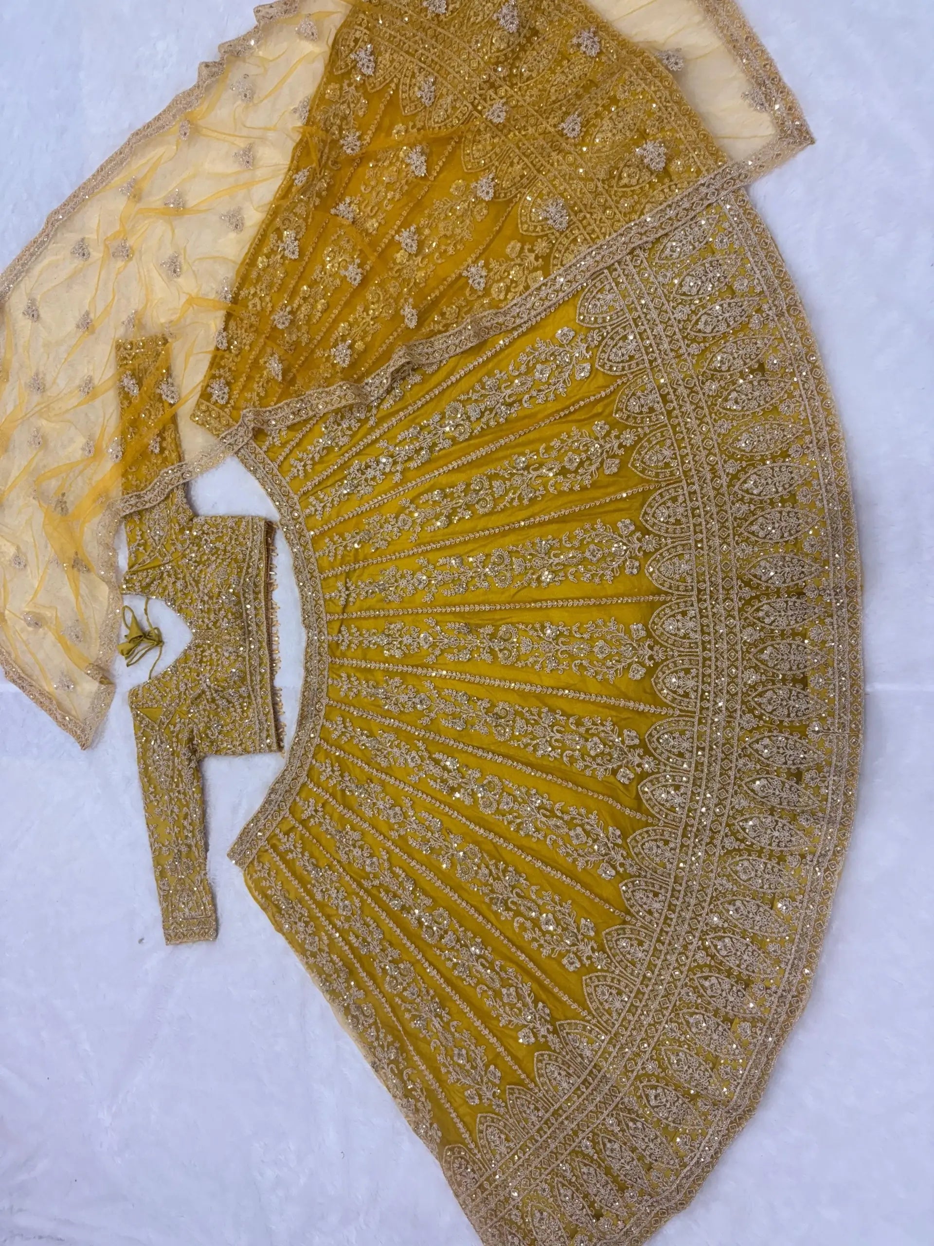 Mustard Net Sequin Embroidery Lehenga