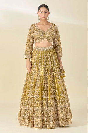 Mustard Net Sequin Embroidery Lehenga