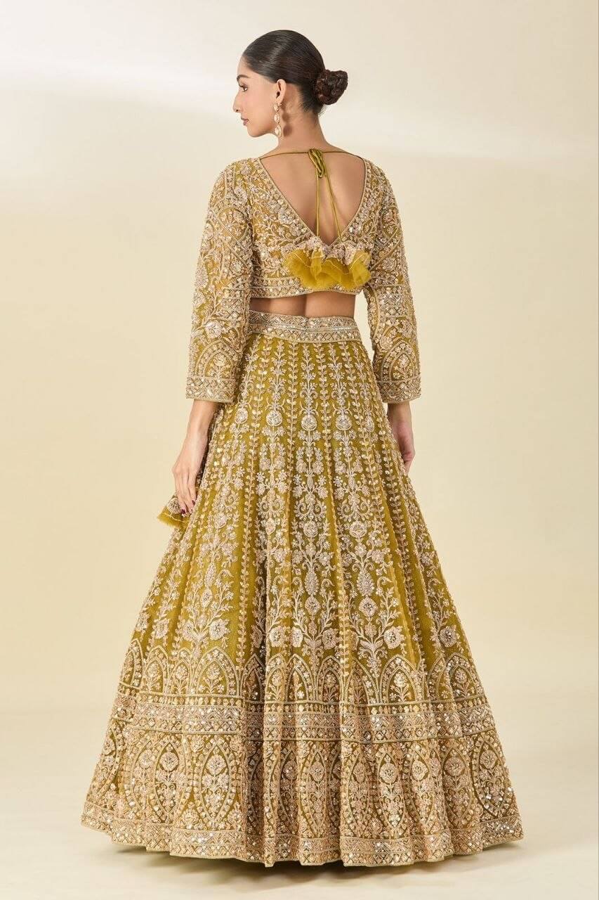 Mustard Net Sequin Embroidery Lehenga