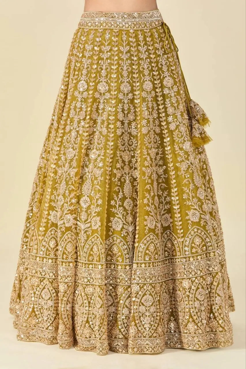 Mustard Net Sequin Embroidery Lehenga