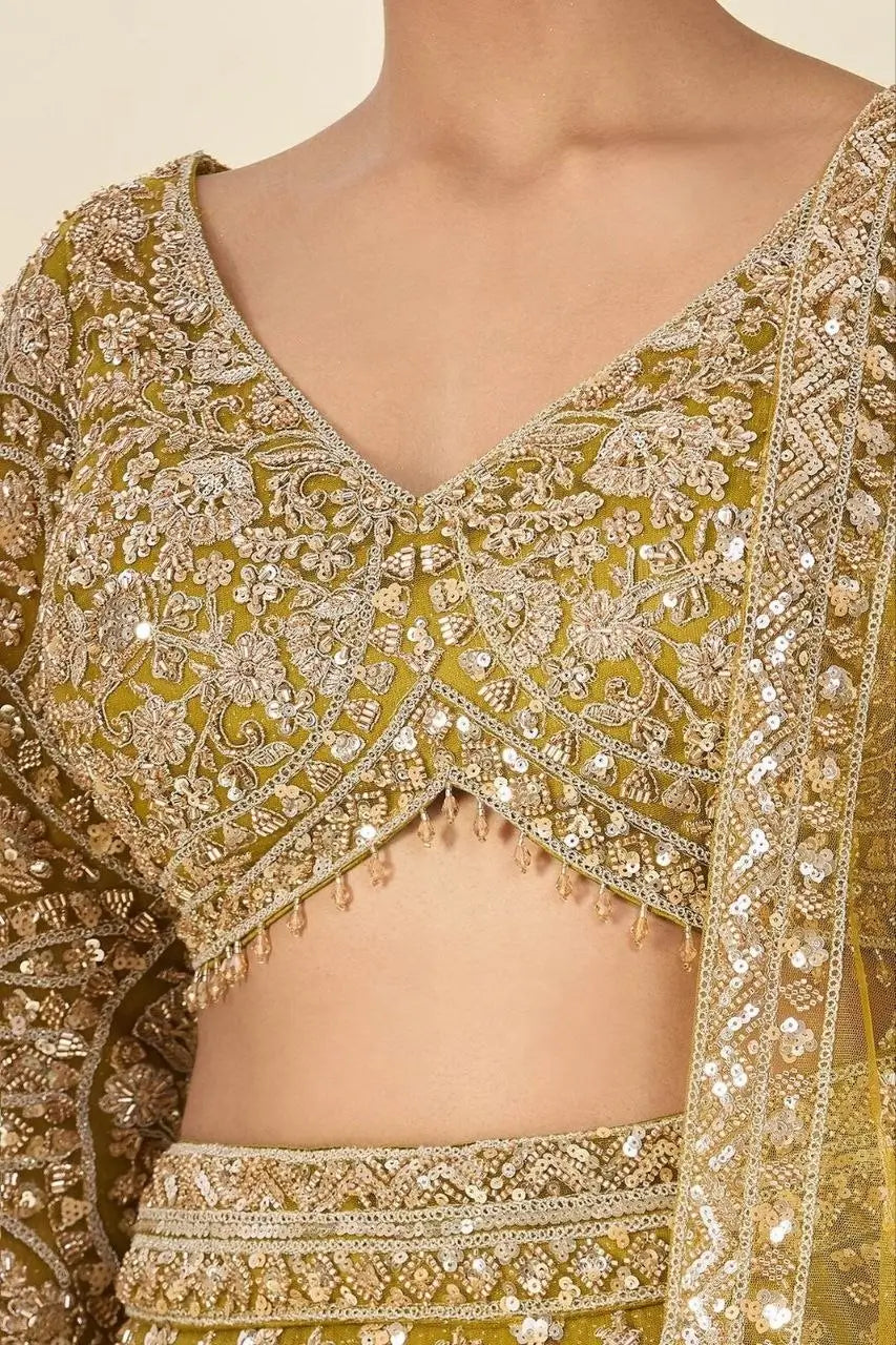 Mustard Net Sequin Embroidery Lehenga