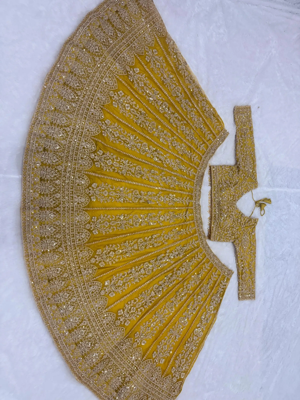 Mustard Net Sequin Embroidery Lehenga