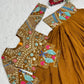 Mustard Peacock Chinon Lehenga Set