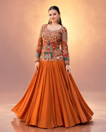 Mustard Peacock Chinon Lehenga Set