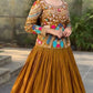 Mustard Peacock Chinon Lehenga Set