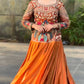Mustard Peacock Chinon Lehenga Set