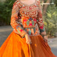 Mustard Peacock Chinon Lehenga Set