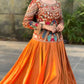 Mustard Peacock Chinon Lehenga Set