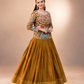 Mustard Peacock Chinon Lehenga Set